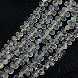 Rainbow Moonstone 4X6MM Faceted Drops, Rainbow Briolettes, Super Quality , Blue Flash Moonstone with transparent quality , Length 8 Inch