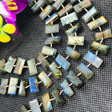 Labradorite Faceted 7X14M Rectangle Shape, Natural Blue Flash Labradorite , Yellow + Green + Blue Flash .
