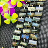 Labradorite Faceted 7X14M Rectangle Shape, Natural Blue Flash Labradorite , Yellow + Green + Blue Flash .