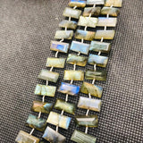 Labradorite Faceted 7X14M Rectangle Shape, Natural Blue Flash Labradorite , Yellow + Green + Blue Flash .