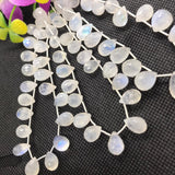 Moonstone Faceted 7X10MM Drops, Rainbow Briolettes, Faceted Drop shape. gemstone drops. length 8 Inch , Video Available.