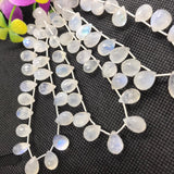 Moonstone Faceted 7X10MM Drops, Rainbow Briolettes, Faceted Drop shape. gemstone drops. length 8 Inch, Video Available.