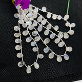 Moonstone Faceted 7X10MM Drops, Rainbow Briolettes, Faceted Drop shape. gemstone drops. length 8 Inch, Video Available.