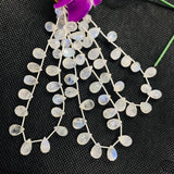 Moonstone Faceted 7X10MM Drops, Rainbow Briolettes, Faceted Drop shape. gemstone drops. length 8 Inch , Video Available.