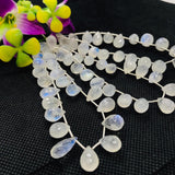 Moonstone Faceted 7X10MM Drops, Rainbow Briolettes, Faceted Drop shape. gemstone drops. length 8 Inch , Video Available.