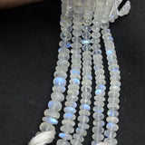 Moonstone faceted 9MM Rondelles , Length 14''Top Quality . Video Available.. Top Quality, Transparent with Blue Flash ,Mine -India