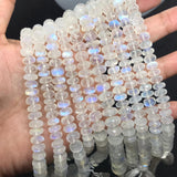 Moonstone faceted 7MM Rondelles , Length 14''Top Quality . Video Available.  Top Quality, Transparent with Blue Flash ,Mine -India