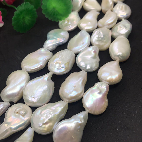 White Pearl Flat Baroque 18-19 MM,AAA Quality -Natural Pearl baroque , length 16