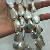 White Pearl Flat Baroque 18-19 MM,AAA Quality -Natural Pearl baroque , length 16" - Very Fine Quality- White Freshwater pearl