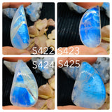 Moonstone Cabochon Code S422 - S425 4A Quality Big Sizes 44x18/ 29x14/ 39x21/38X25 MM Natural Rainbow Moonstone Cabochon Origin India