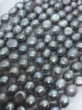 Gray Pearl Nugget shape , Natural Pearl ,Length 16", Size of Nuggets 12-13MM, cultured Pearl freeform shape. Good Luster