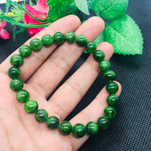 8MM Chrome Diopside  Round Bracelet , Very good quality Stretch Bracelet . country of origin Russia , Length 7.5 "