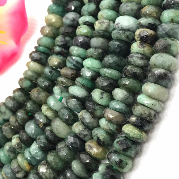 Emerald 8MM Faceted Roundel , Natural Emerald, length 14 Inch , Big Hole 1.00 MM,  rough emerald faceted beads.