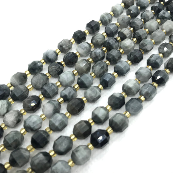 Eagle’s Eye Faceted Barrel Beads  7x8 mm size 39 cm Strand AAA Quality - Eagle Eye Faceted Nugget Beads