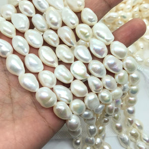 White 9-10MM Pearl Nugget Freshwater Pearl , Natural Pearl ,Length 16" , Pearl Nugget Necklace, Freeform shape , AAA Quality