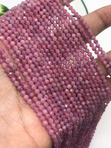 Pink Sapphire 2-2.5MM Faceted Round , AAA Quality , 15.5 Inch Strand , Natural Pink sapphire gemstone . Precious stone beads