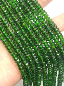 Chrome Diopside 5-6mm half strand faceted  Roundel ,AAA grade, length 8 Inch country of origin Russia, Machine cut