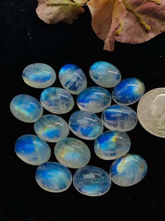 2 Pcs Moonstone  Oval Cabochon 12X16 mm Code #MM4 size Rianbow Moonstone Oval Cabs , Pack of 2Pcs. AAA+ Quality Cabochon