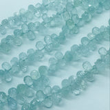 Blue Aquamarine Faceted Drops Briolettes 4X8mm - length 8 inches. Aquamarine drop shape