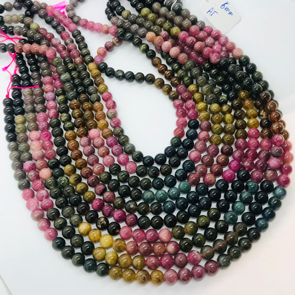 6MM  Multi Tourmaline Round beads. Fine quality beads , Length 18 Inch  origin - Mozambique Perfect Round beads