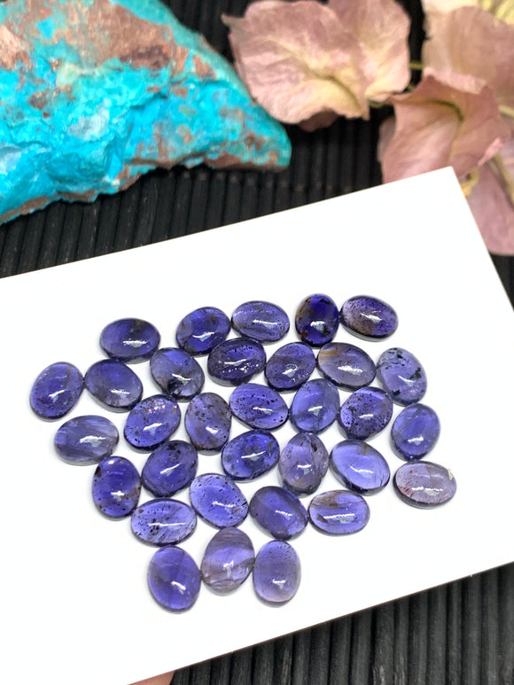 5 Pcs Iolite Oval Cabochon 6x8mm size Code #i6 Blue Color- A Quality  Natural Iolite Cabs -Iolite Loose Stones  (Pack of 5 Pieces )