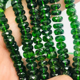Chrome Diopside 5MM Faceted Roundel , Very good quality, length 8 Inch ,country of origin Russia , Half Strand