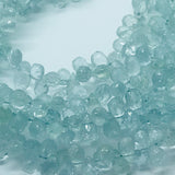 Blue Aquamarine Faceted Drops Briolettes 4X8mm - length 8 inches. Aquamarine drop shape