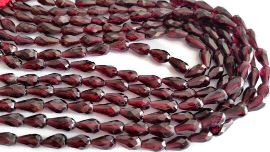 5 strand Garnet Faceted Drops Shape 5x9MM straight Drill in 14