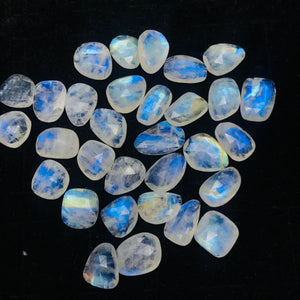 Moonstone Rose Cut-  size 11-12X13-14MM Code #4-(Pack of 4 Pieces)- Moonstone Faceted Polki Cabs- Blue Flash Natural Moonstone Cabochon