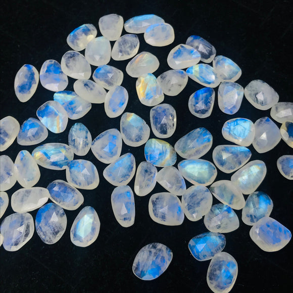 Moonstone Rose Cut  size 10-11X12-13MM Code #3-(Pack of 2 Pieces)- Moonstone faceted Polki- Blue Flash Natural Moonstone Cabochon