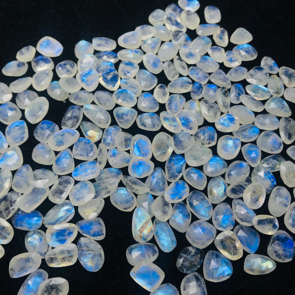 Moonstone Rose Cut Cabs size 9-10X11-12MM Code #2-(Pack of 6 Pieces)- Moonstone Faceted Polki - Blue Flash Natural Moonstone Cabochon