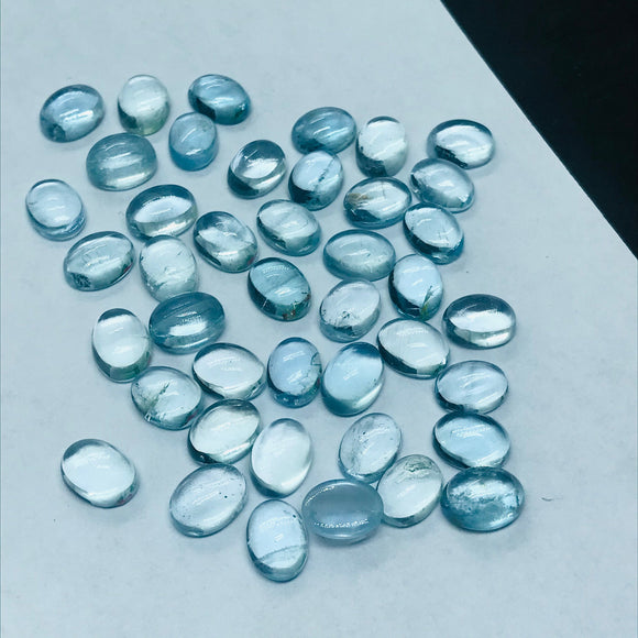 Aquamarine 6X4MM Oval cabs ,Blue Aquamarine cabochon ,Pack of 6 Pieces AAA Quality cabs, Blue Aquamarine