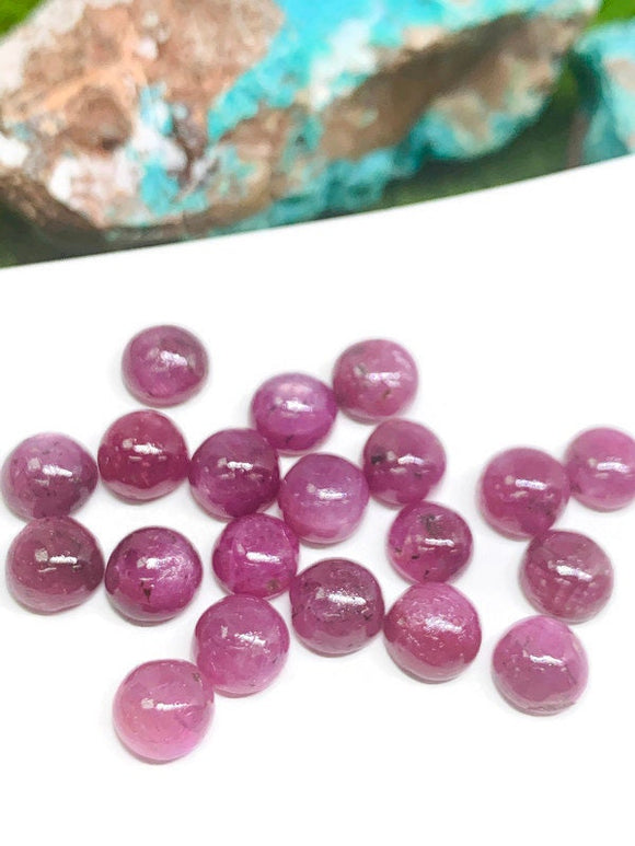 Natural Ruby Cabochon 7 mm Size -Pack of 4 Pieces - AA Quality-  Origin Tanzania- Ruby Round Cabs- Natural Ruby Stones