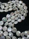 Freshwater Pearl Smooth Coin 14MM,AAA Quality -Natural Pearl Coin shape , length 16" - Very Fine Quality- White Color Coins