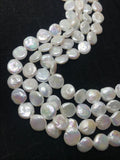 Freshwater Pearl Smooth Coin 14MM,AAA Quality -Natural Pearl Coin shape , length 16" - Very Fine Quality- White Color Coins