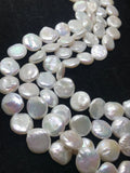 14MM Freshwater Pearl Smooth Coin AAA Quality -Natural Pearl Coin shape , length 16" - Very Fine Quality- White Color Coins