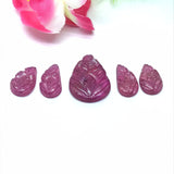 Ruby Carving Cabs-Pack of 5 Pieces - Glass Filled Ruby Carving Leaf Shape Cabs- weight 32.5-CT. code#4 Size 15X12 Centre,8X14 ,8X13MM