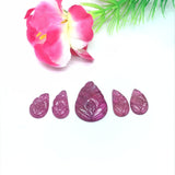 Ruby Carving Cabs-Pack of 5 Pieces - Glass Filled Ruby Carving Leaf Shape Cabs- weight 32.5-CT. code#4 Size 15X12 Centre,8X14 ,8X13MM