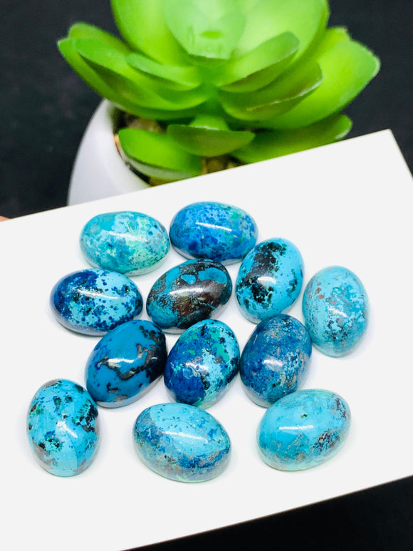 Chrysocolla Cabochon 10X14 mm Size - Pack of 2 Pcs - AAA Quality - Natural chrysocolla cabs - Chrysocolla Oval Cabochon