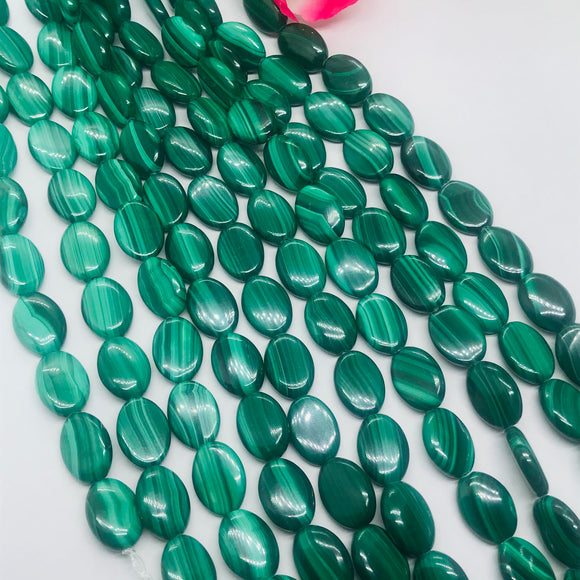 10X14mm Malachite Oval Beads , Length of strand 40 cm - Top Quality , Natural Malachite Beads- Dark Green Color