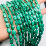 8X10 MM Malachite Oval Beads , Length of strand 40 cm - Top Quality , Natural Malachite Beads- Dark Green Color