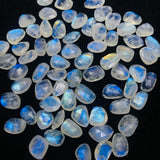 Moonstone Rose Cut  size 10-11X12-13MM Code #3-(Pack of 2 Pieces)- Moonstone faceted Polki- Blue Flash Natural Moonstone Cabochon