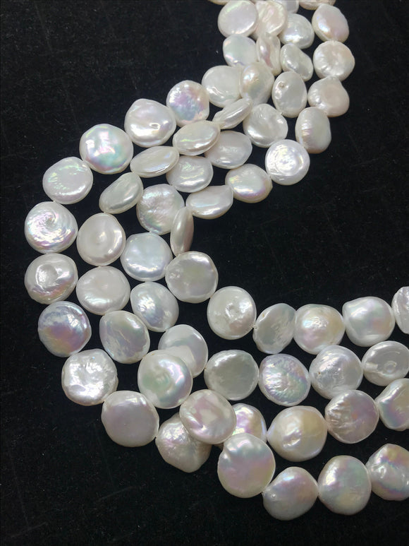 14MM Freshwater Pearl Smooth Coin AAA Quality -Natural Pearl Coin shape , length 16