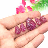 Ruby Carving Cabs-Pack of 5 Pieces - Glass Filled Ruby Carving Leaf Shape Cabs- weight 32.5-CT. code#4 Size 15X12 Centre,8X14 ,8X13MM