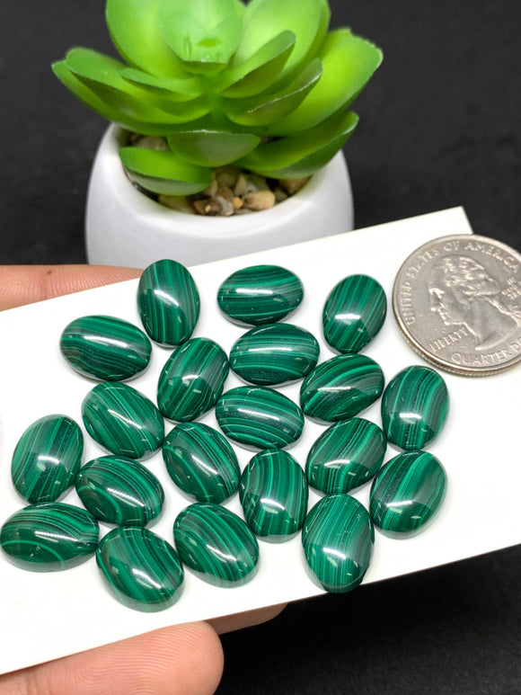 Malachite Cabochon 10x14 mm Size - Pack of 4 Pcs - AAA Quality - Malachite Oval cabochons - Malachite Cabs