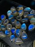 Labradorite Cabochon 7x10 mm Pear - Pack of 5 Pieces - Code #A14 - Blue Color AAA Quality - Natural Labradorite Cabs - Labradorite Stone