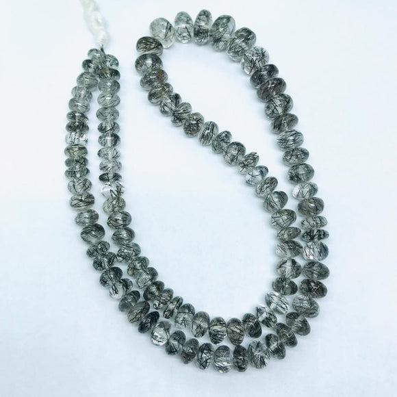 Black Rutilated quartz Roundel Beads - 6-10mm size - Black Rutilated Quartz, 28.4GM ,code #3 , length 16