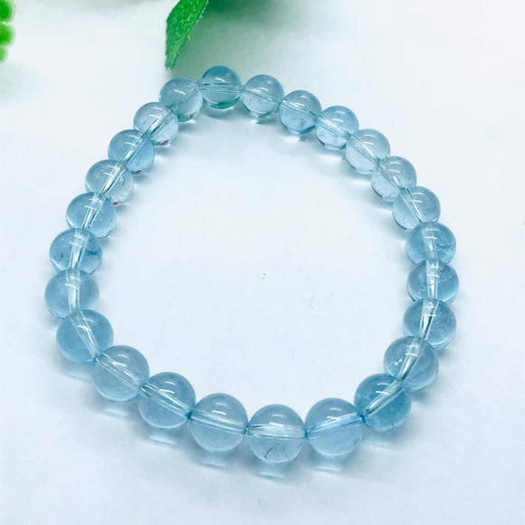 8MM Blue Topaz  Bracelet Top Quality 7.5 Inch length - 100% Natural Blue Topaz Bracelet- Stretch Cord - Topaz  8 mm Beads