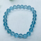 8MM Blue Topaz  Bracelet Top Quality 7.5 Inch length - 100% Natural Blue Topaz Bracelet- Stretch Cord - Topaz  8 mm Beads