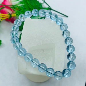 6MM Blue Topaz  Bracelet Top Quality 7.5 Inch length - 100% Natural Blue Topaz Bracelet- Stretch Cord -